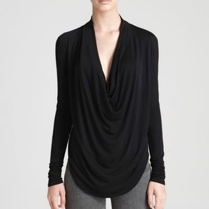 HELMUT LANG Black Cowl Neck Draped Long Sleeve Top